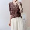 Autumn New Brand Counters Fashion Temperament Velvet V-neck Simple Long Sleeve Velvet Small Shirt