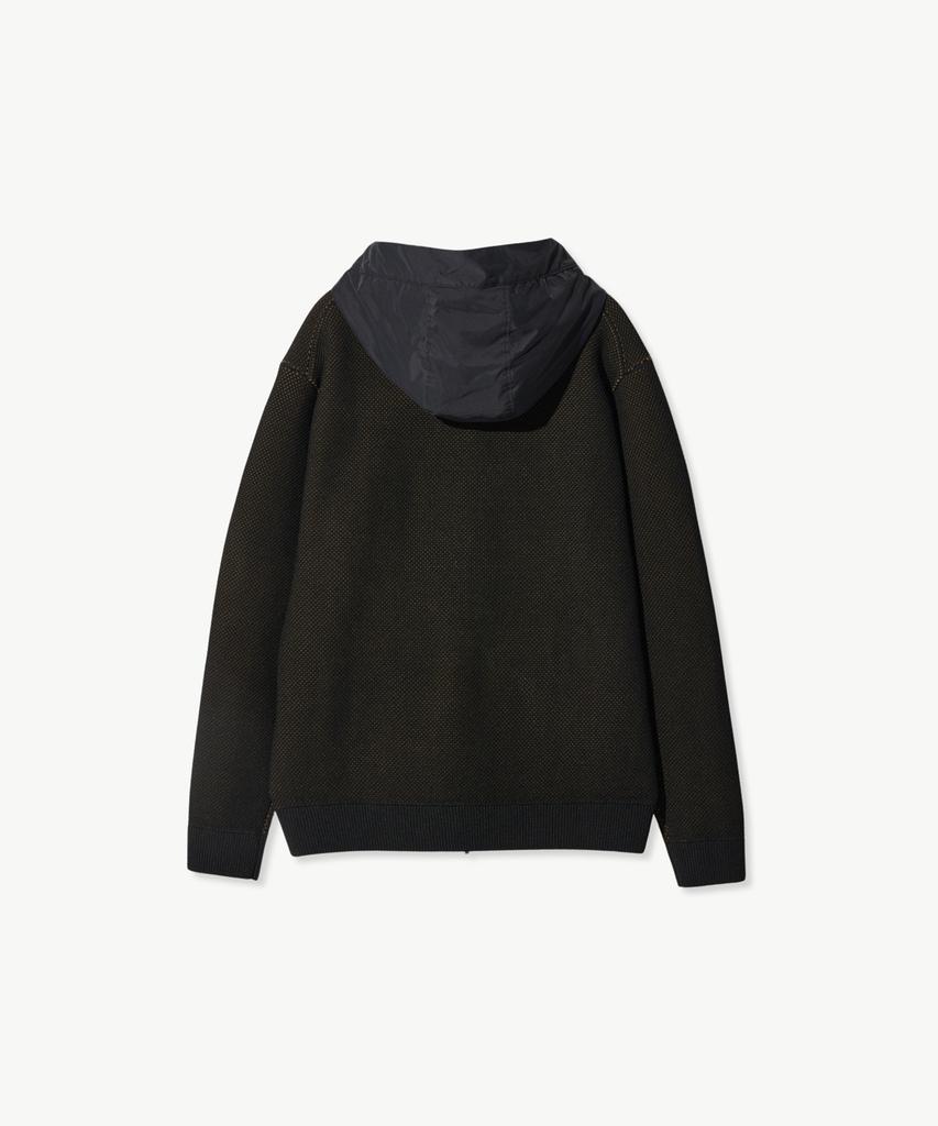 Stco Nylon Contrast Zip-Up Hoodie Knit_Black (Semi-Oversized Fit)_Swiwa04Nsb