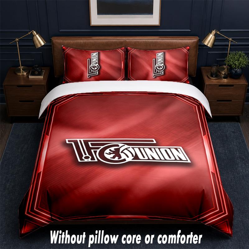 Union Berlin FC Design Bett Bettwäsche-Set 1 Bettbezug + 2 Kissenbezüge Weich Atmungsaktiv Haushalt Bettwäsche