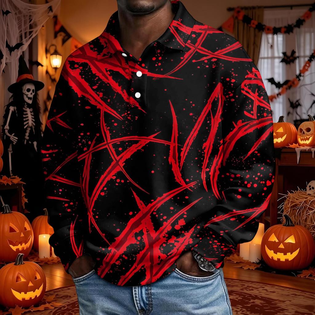 Men's Long Sleeve Loose Fit Casual T-Shirt for Halloween Party or Everyday Wear