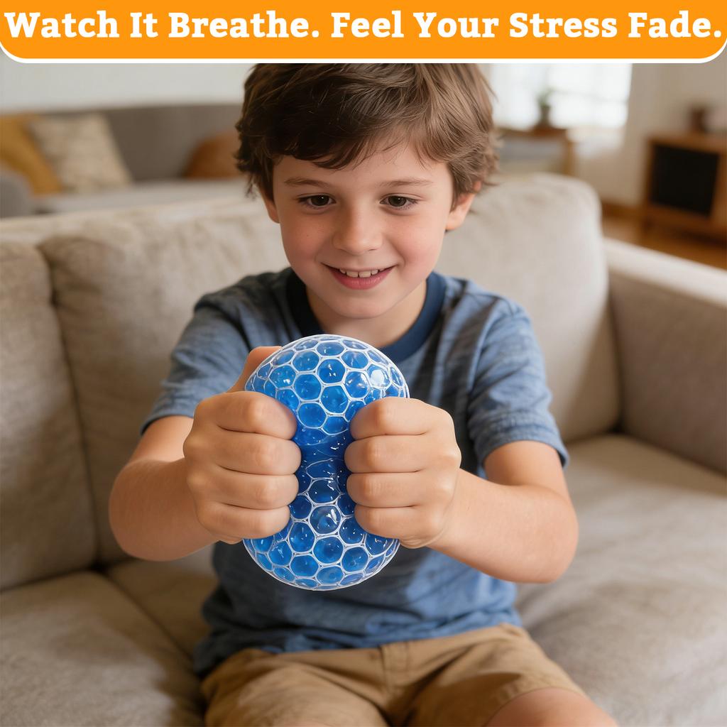 1 Stück weicher Trauben-Netz-Stressball, Dekompressionsball, Stressabbau, sensorischer weicher Ball, Handübungs-Elastikball (Zufällige Farbe)