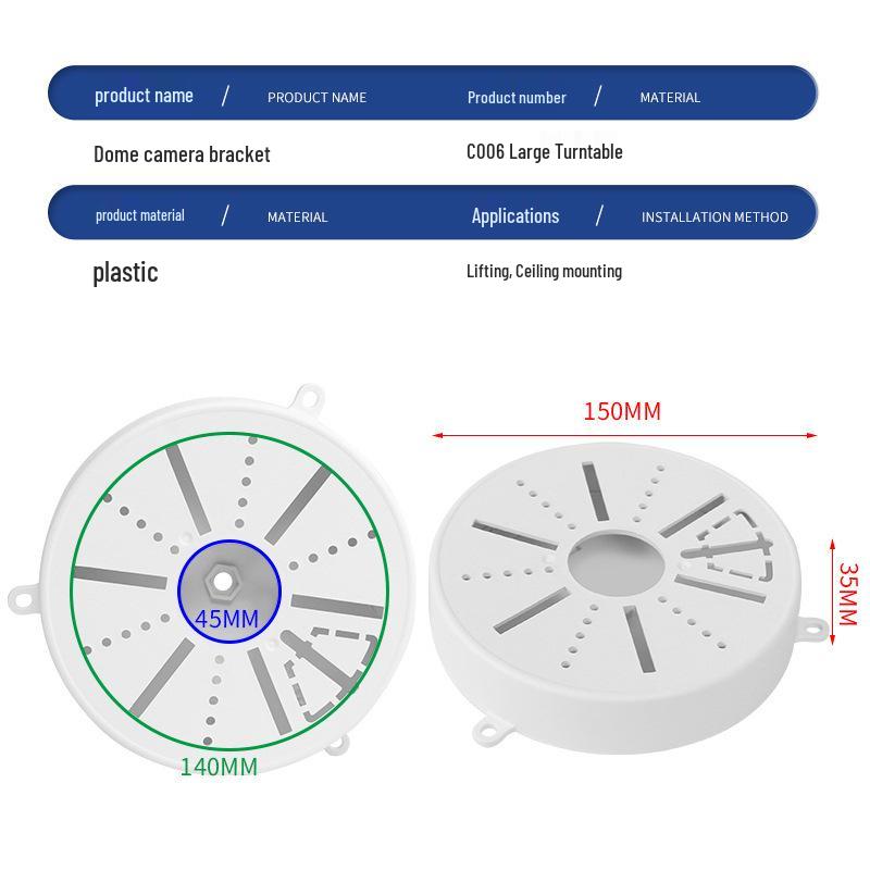 

Large Dome Bracket Turntable: Thickened Plastic Round Ceiling and Wall Mount for Indoor/Outdoor Cable Concealing.