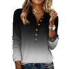 Women's Retro Street Lazy V,neck Long Sleeve Button Gradient Pullover Top