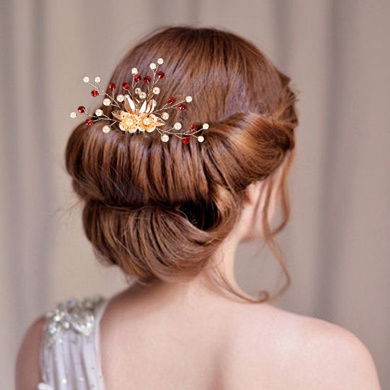 5PC Pearl Floral Ornament Leaf Vintage Gold Retro 5-Pack Exquisite Hair Clips Fairy Hair Forks Elegant