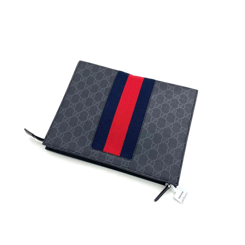 [Pre-Owned] Signature Logo Stripe Web Zipper Canvas Clutch - Excellent #1OO12FG