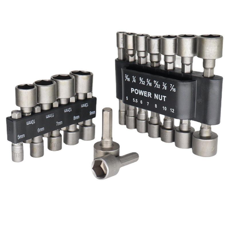Hex Handle Air Screwdriver Set, 6.35mm, 9/14-piece Metric & Imperial Socket Head Drill Accessories