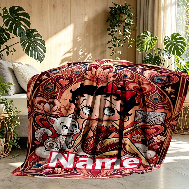 Custom Name Personalized Betty Boop Print Blanket, Home Decor, Bedroom, Sofa, Camping, Couch, Gifts for Birthday Christmas