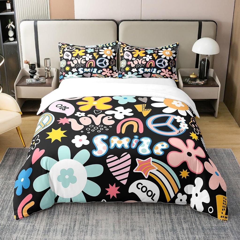 Daisy Duvet Cover Set for Kids Teens Queen Size Quilt Covers Lightweight Down Room Decor 2 Pillowcase 1 Duvet Cover No Comforter