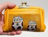 Hasegawa Maneki-neko (Lucky Cat) Wallet, Yodogawa Dyed, Archaic Dyed, Cowhide Leather, Clasp Purse, Made in Japan, Yellow