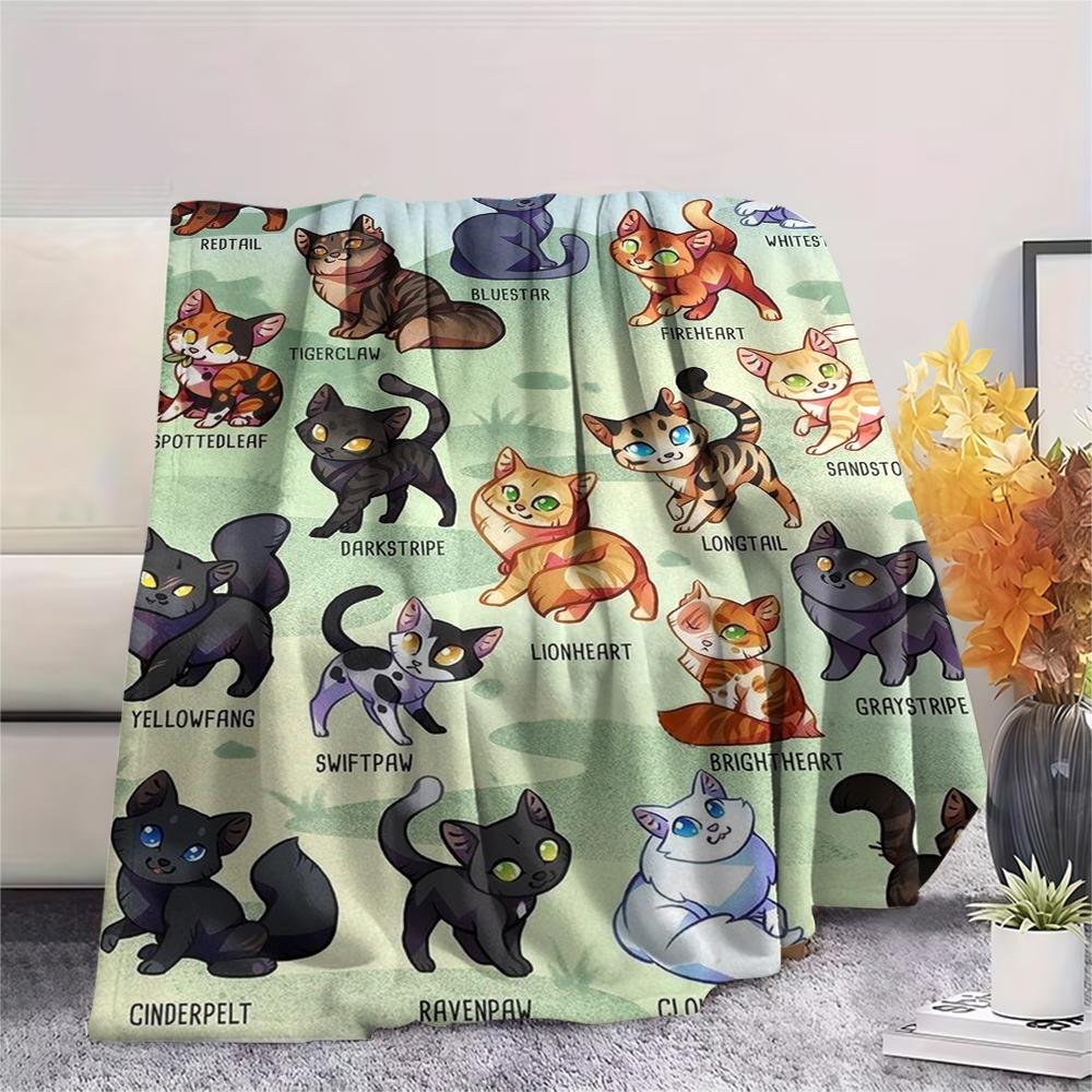 1 Peça Manta de Flanela com Estampa de Guerreiro Gato, Alta qualidade Confortável para Todas as Estações, Decoração de Casa, Calor e Conforto, Perfeita para Presentes de Natal
