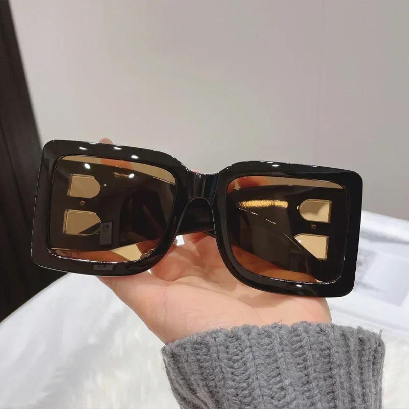 New Large Frame B Letters Sunglasses Women Luxury Brand Retro Square Metal Sun Glasses Men Fashion Gradient Shades Lady Eyewear