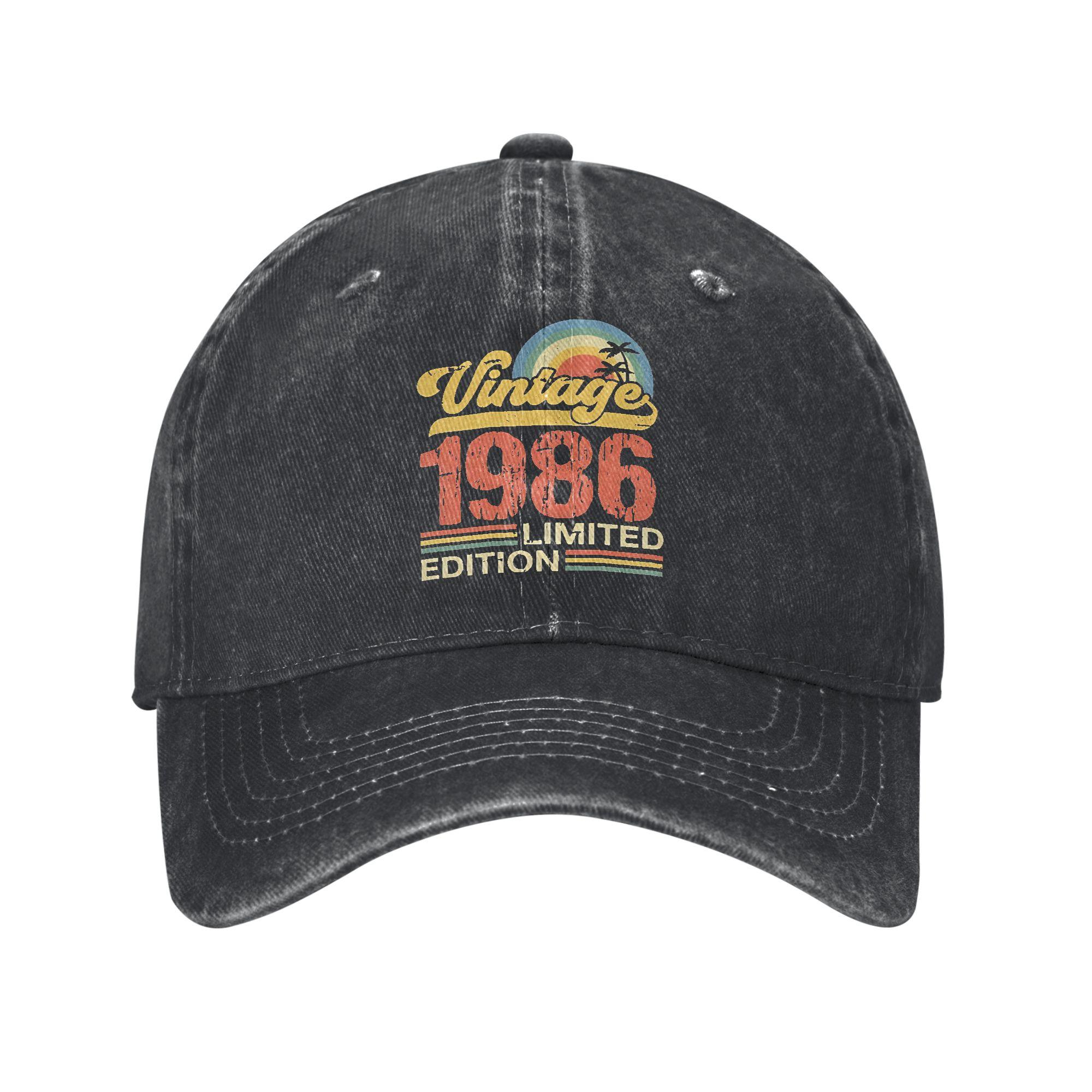 

Unisex Women Vintage 1986 Birthday Year 40 years old Print Hat Classic Distressed Washed Baseball Cap Adjustable Adjustable