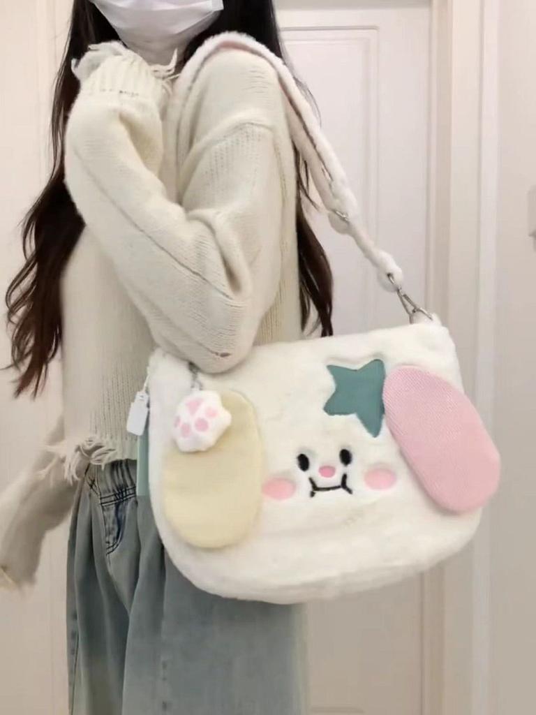 Cute puppy bag autumn and winter plush large capacity schoolgirl shoulder bag underarm bag commuter bag