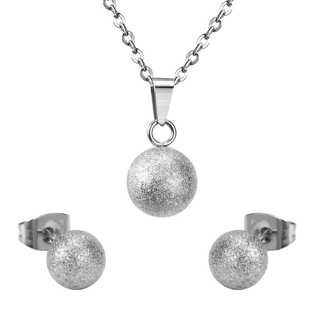Steel Ball Pendant Necklace And Stud Earrings Set For Women Stainless Steel Zircon Set 2 Pieces Wedding Party Gifts Zircon