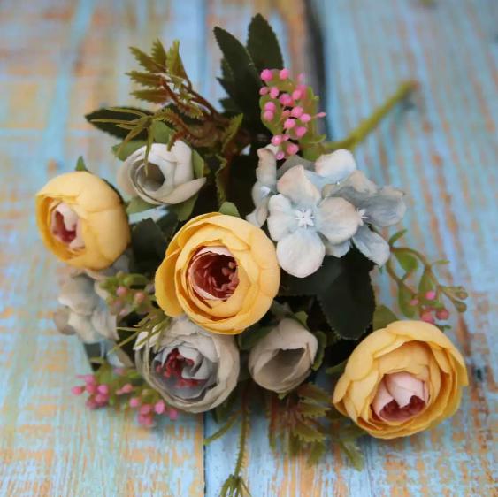 LA100 European Style Handmade Artificial Silk Peony Small Handle High Quality Wedding Decoration Bouquet for Home Back To School