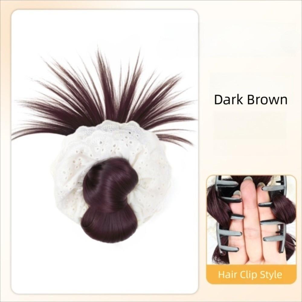

Lace Hair Tie Hair Bun Claw Clip with Hair Band Wig Hair Clip New Hairpiece Women Dark Brown