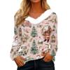 Langermede skjorter for kvinner Søte topper juletrykk T-skjorter Bluser Uformell Pluss størrelse Basic Topper Pullover
