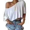 Top T-shirt Casual Corto da Donna Off-Shoulder Stile Europeo e Americano