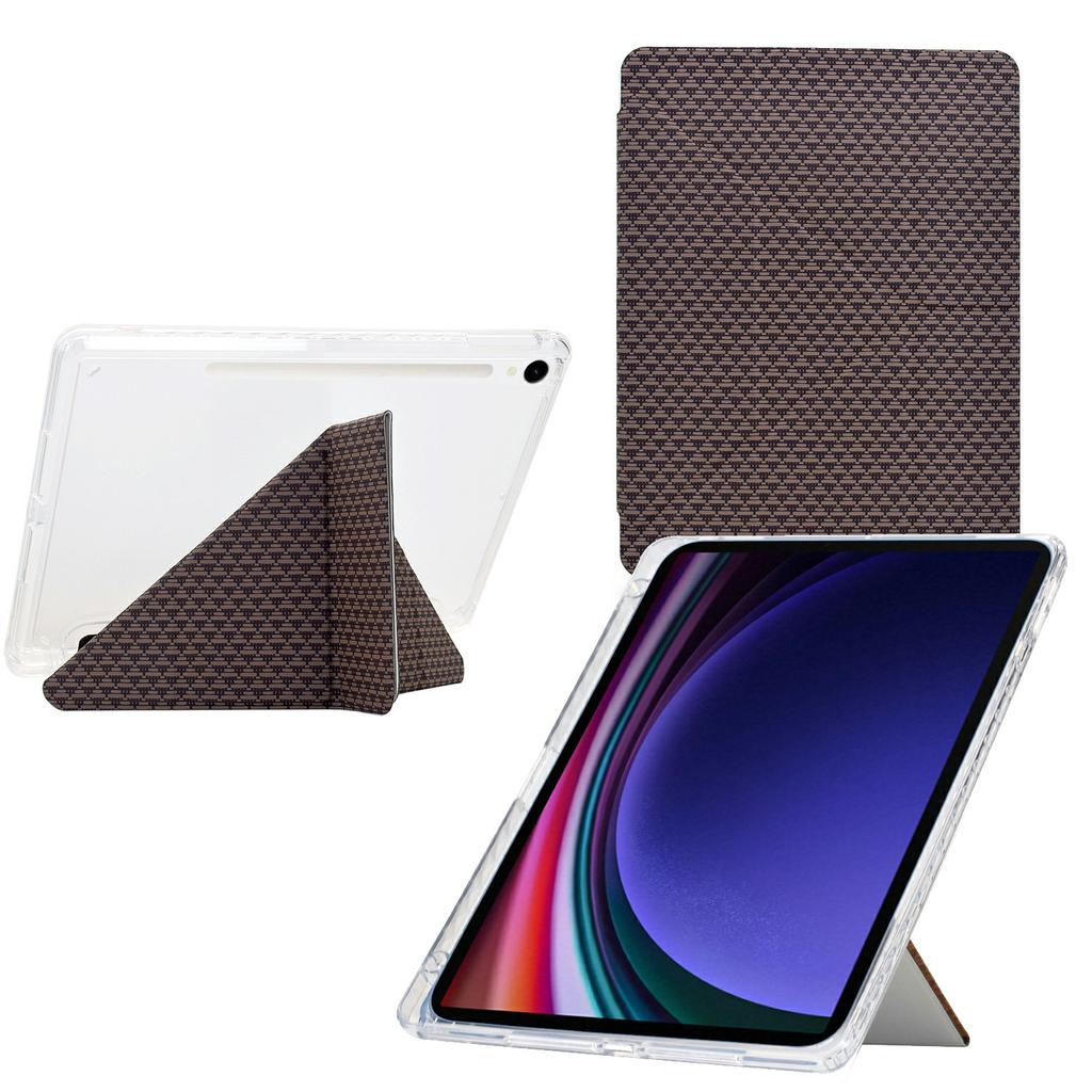 Tablet Case For Samsung Galaxy Tab S10 FE/Tab S9 FE/Tab S9,Y-Fold Stand Pyramid-Patterned Leather+Clear Acrylic Cover with Pencil Holder