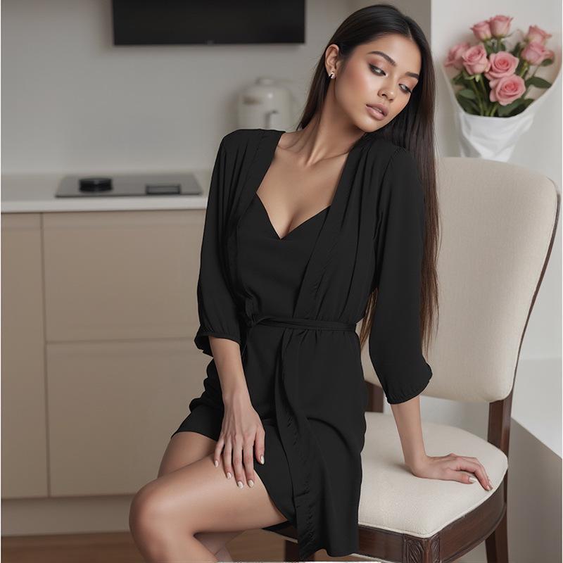 Women's Silk Satin Chiffon Summer Spaghetti Strap Nightgown with Slit and Beautiful Back Design