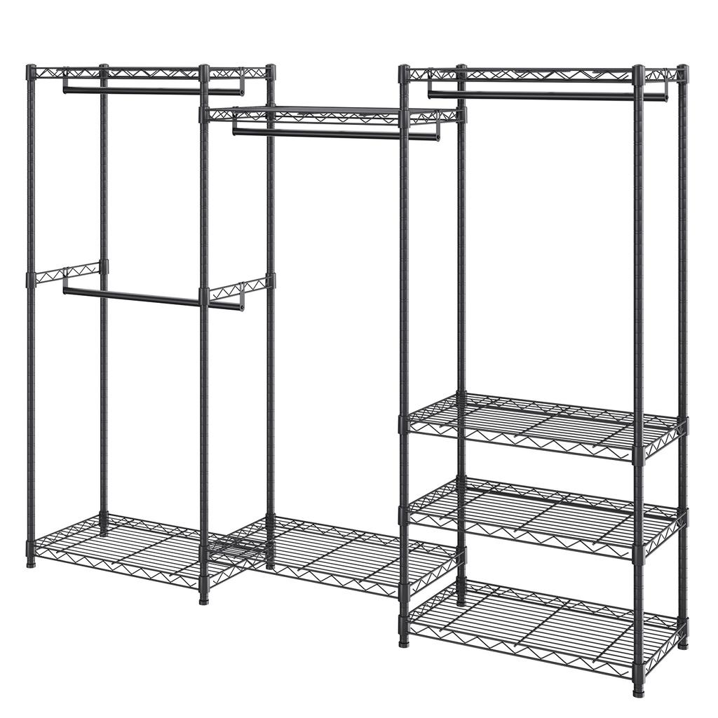 SucceBuy Robuster Kleiderständer Garderobenständer mit 4 Kleiderstangen 8 Ablageebenen Verstellbar Individueller Schrankständer Freistehender Kleiderschrank