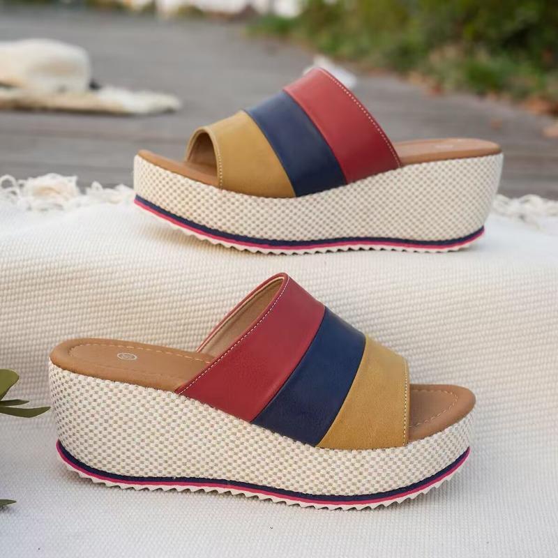 

Большого размера весенне-летние новые шлепанцы на танкетке, крутые шлепанцы на толстой подошве-маффине, с круглым носком, повседневные, с цветной отделкой, шлепанцы на перемычке 38 бордовый