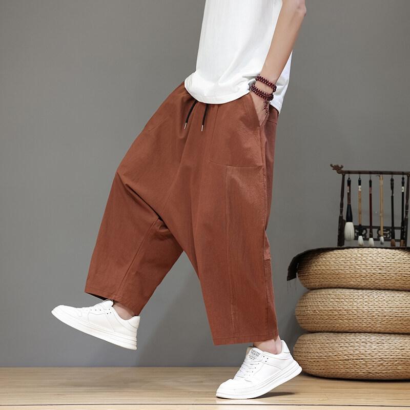 

2025 Китайский стиль мужские однотонные шаровары модные свободные широкие брюки женские повседневные свободные брюки в стиле хип-хоп 4XL кофейный