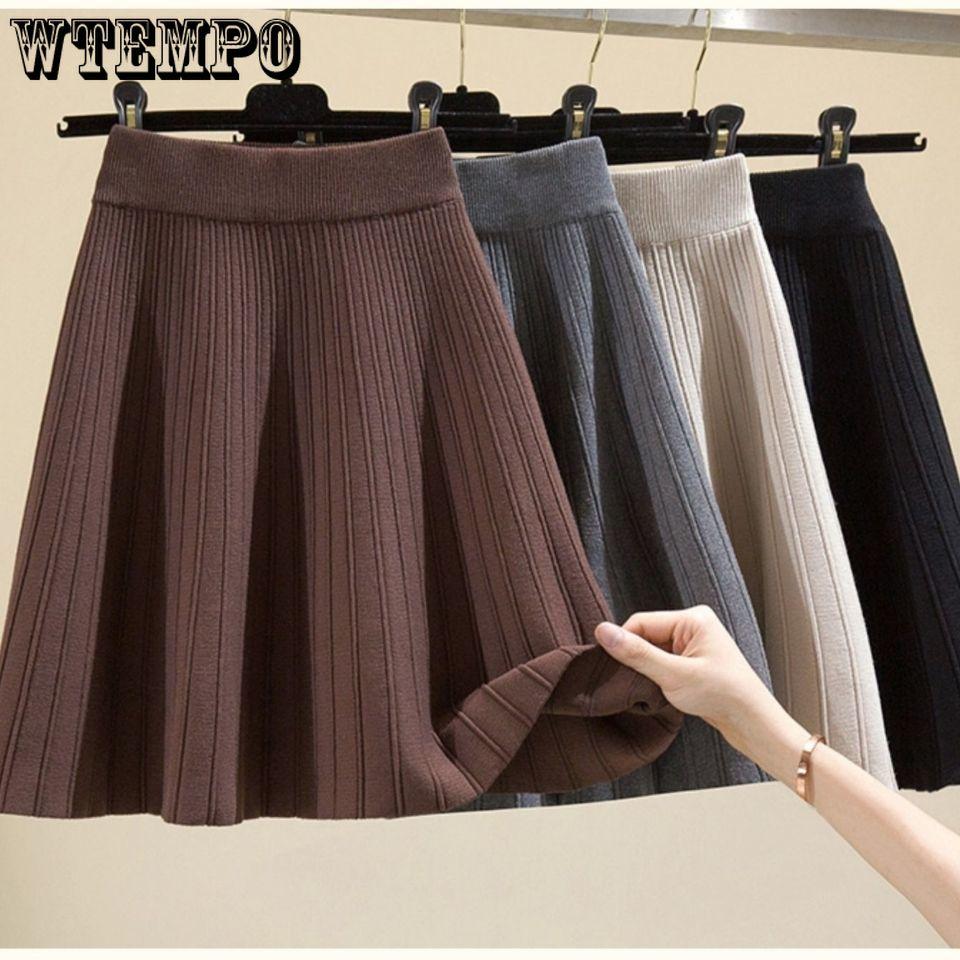 Women's Knitted Umbrella Skirt Half Body Skirt High Waist Autumn and Winter A-line Short Skirt