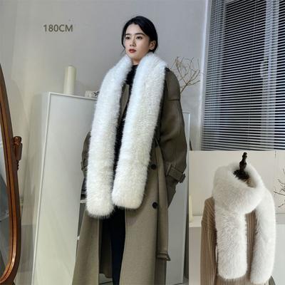 Autumn and Winter Extended Double-sided Plush Thickened Scarf Imitation Fur Fox Hair High-end Scarf Women's Warm and Thickened