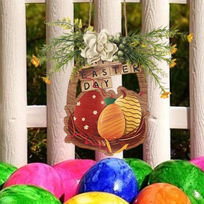 Easter Door Decorations Wooden Easter Egg Front Door Wreath Signs Rustic Easter Egg Wreath For Wall Door Window Farmhouse Porch