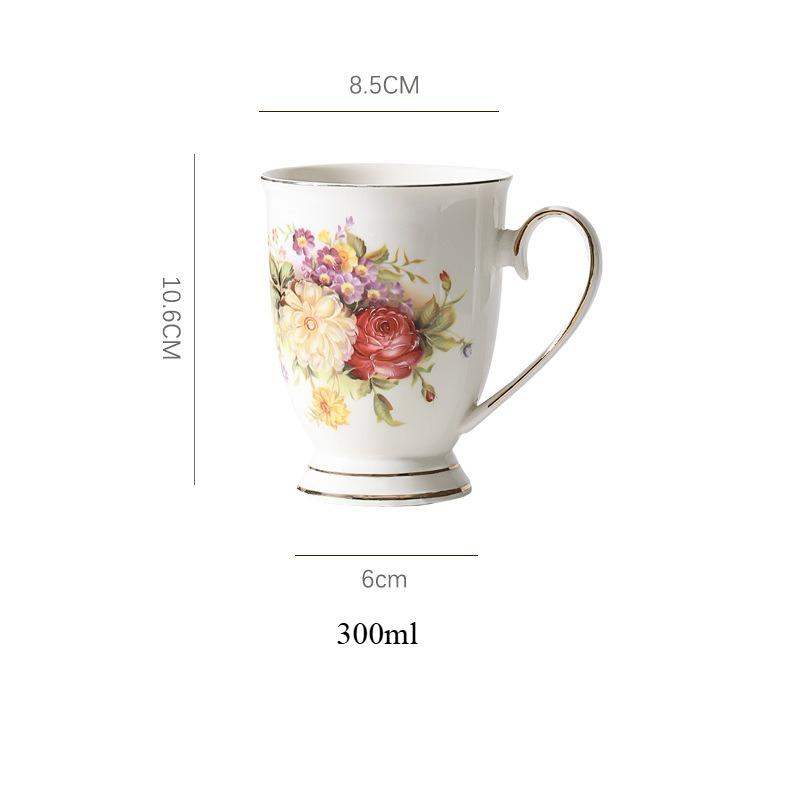 

BREnglish Floral Coffee Cup Gold Plated Ceramic Coffee Cup Saucer Afternoon Black Tea Vintage Cups European Style Coffees Mug GiftEY
