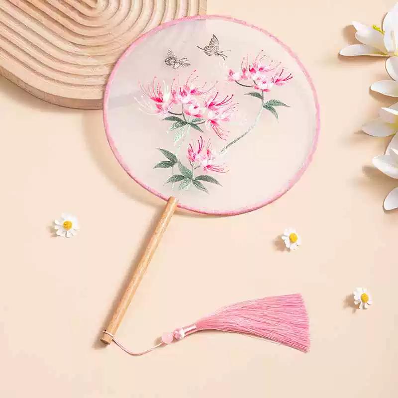 Double-Sided Embroidered Ancient-Style Semi-Transparent Fan for Women, Hanfu, Qipao, Traditional Court Lady, Children's Summer Dance Fan