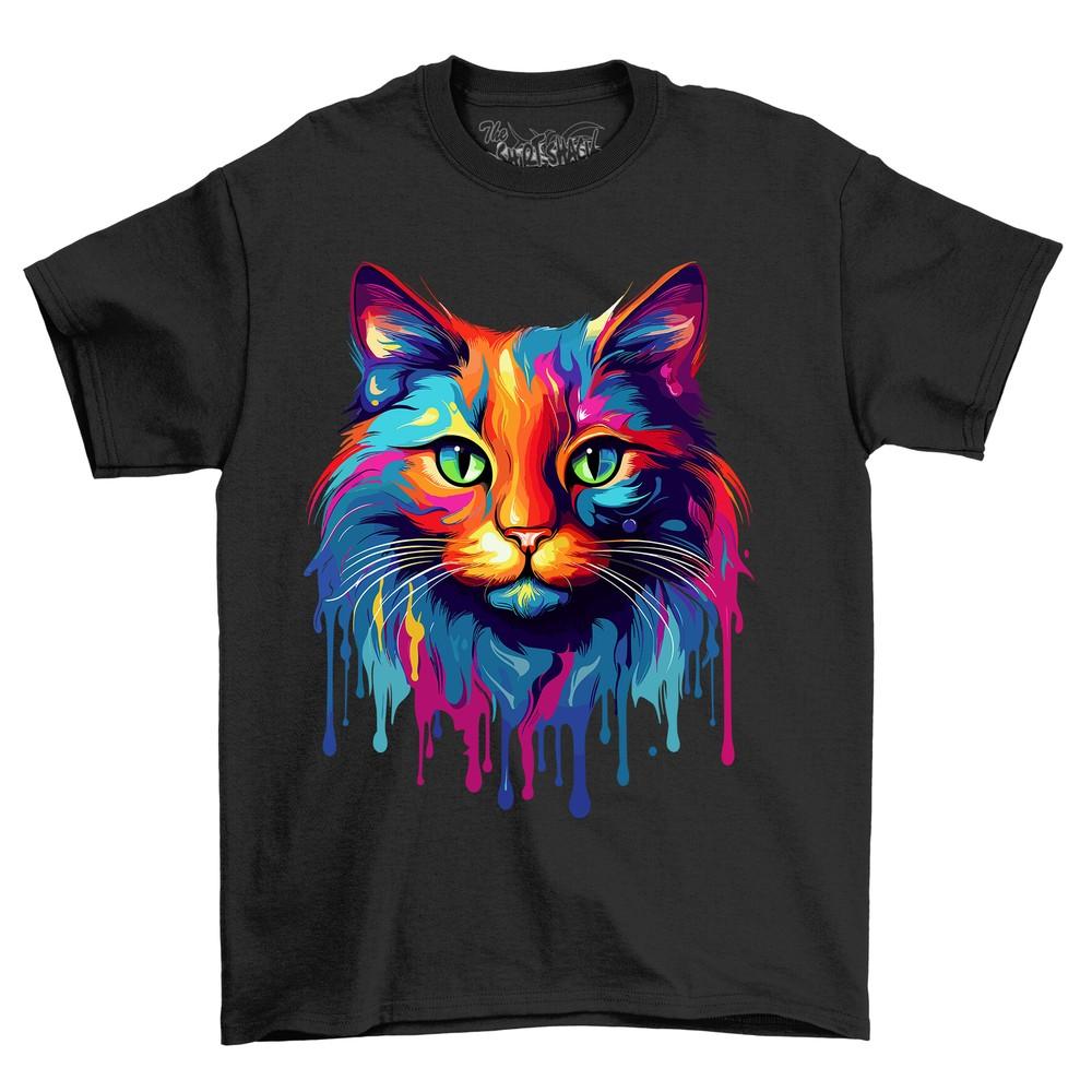 Cat Head Dripping Paint Effect - Funny and Colorful! Unisex Printed Design, Funn
