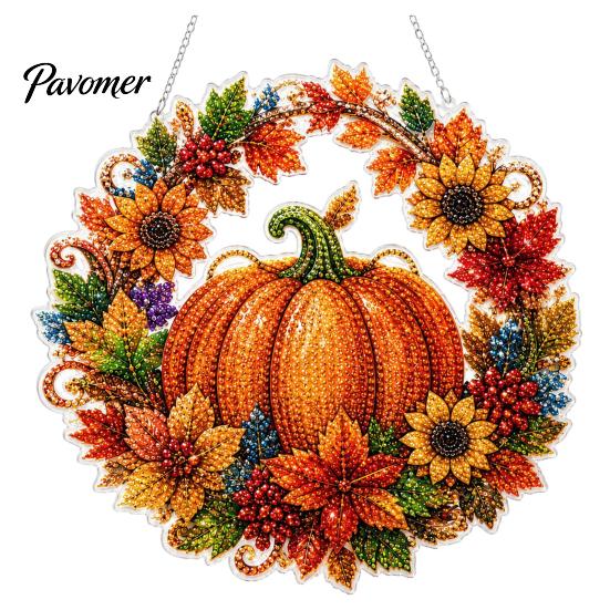 Rhinestone Wall Decor DIY Door Sign Kit, Halloween Pumpkin Flower Animal Pattern Office Art Kit Sign, Handmade Hanging Decoration Bedroom