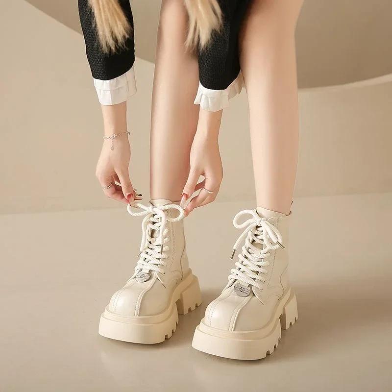 Fashion Lace-up Woman Short Shoes With Laces Biker Leather Booties Hot New In Fashion 2024 On Promotion Winter Y2k Ankle Boots for Women