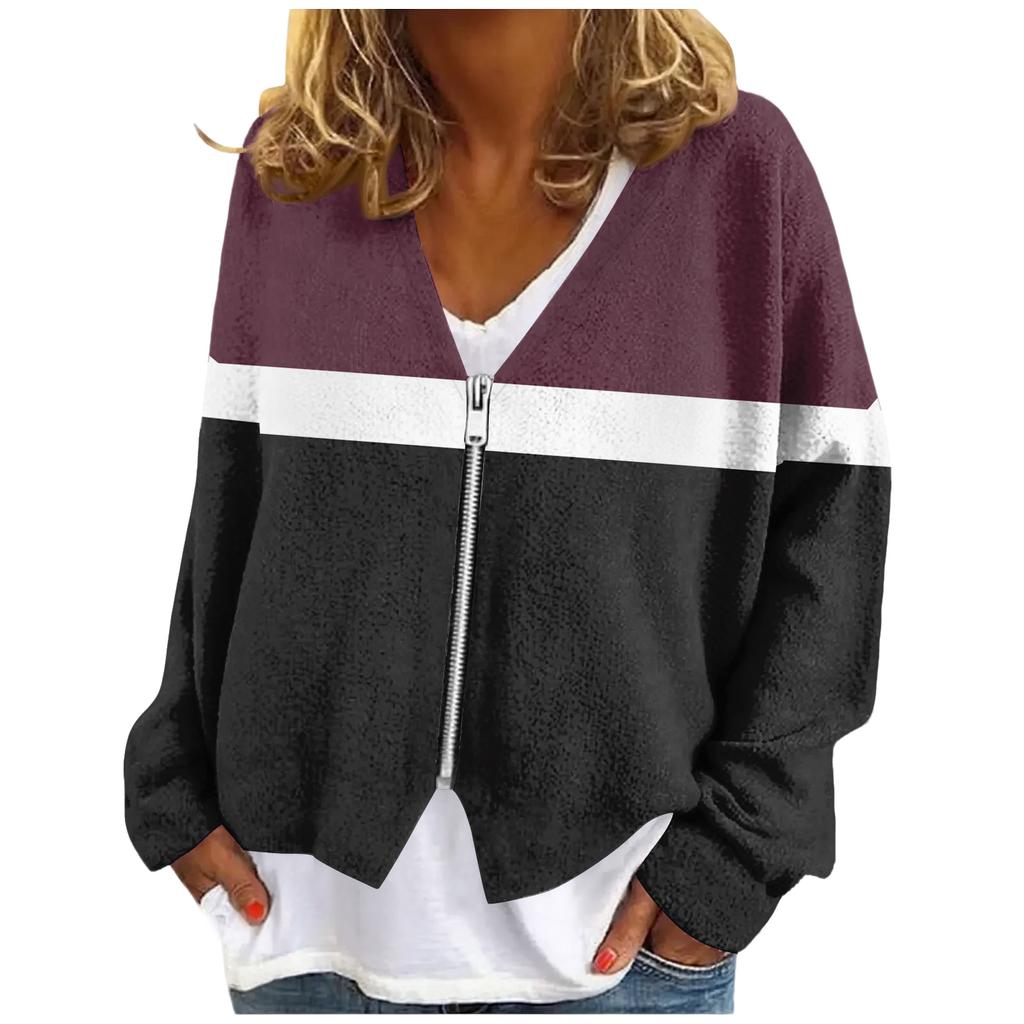 Womens Zip Up Sweaters Sweatshirts Long Sleeve Oversized Jackets Soft Casual Loose Tunic Tops