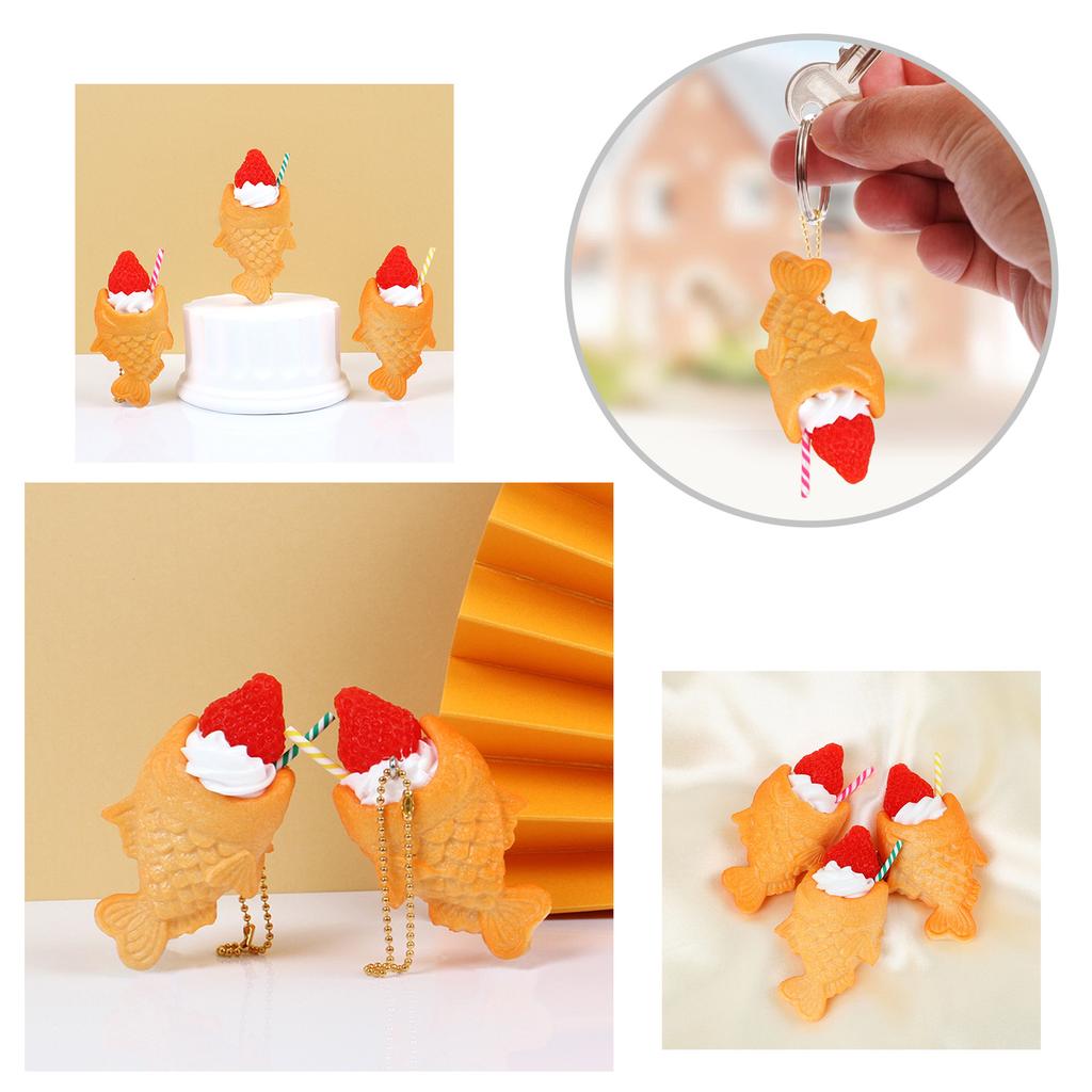 Set of 2 Stylish Faux Food Taiyaki Keyrings Sturdy PVC Fashion Accessory Portable for Anime Fans And Collectors
