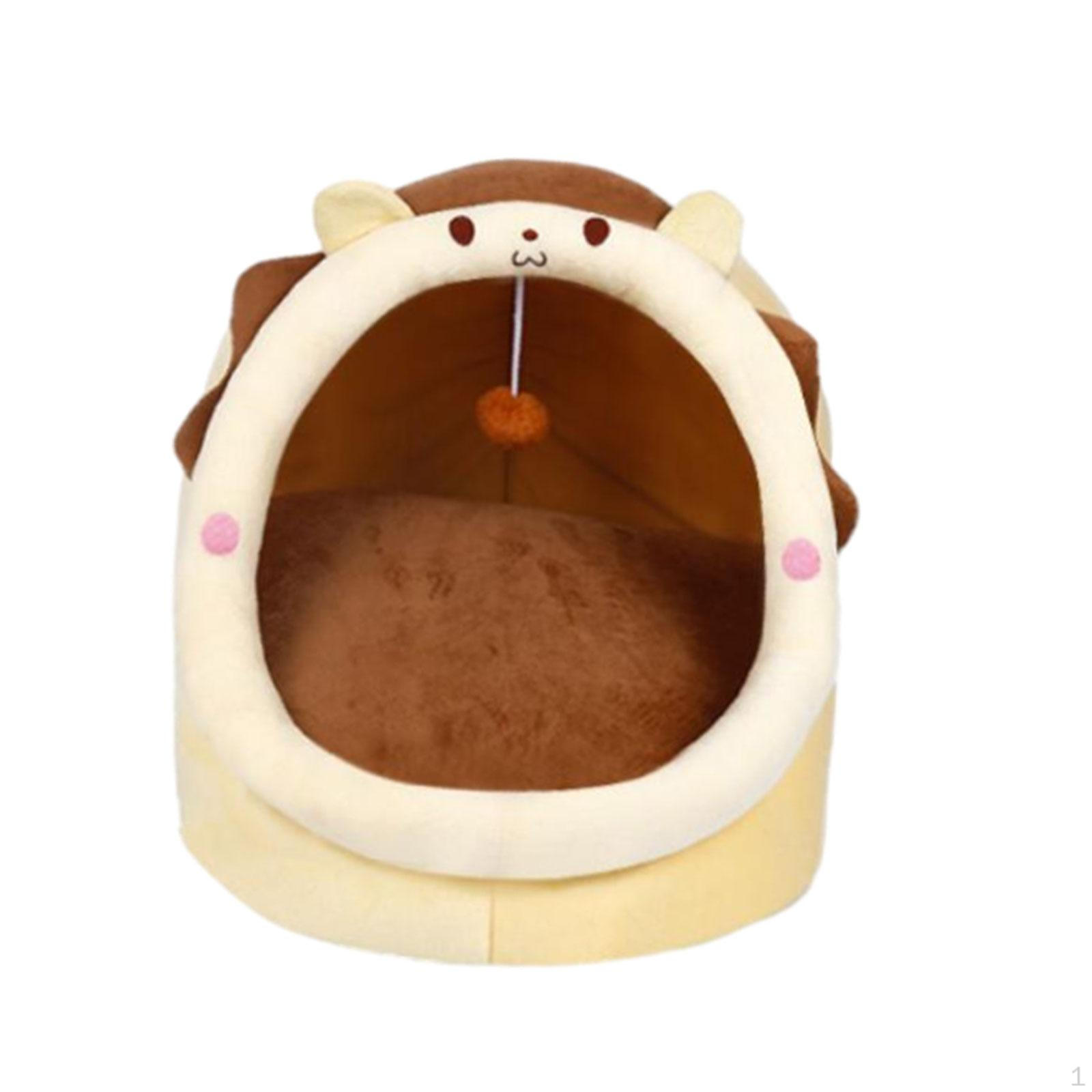 

Cartoon Cat Nest Pet House Soft Comfortable Cute Warm with Playing Ball Cozy Pets Tent Bed Yellow S