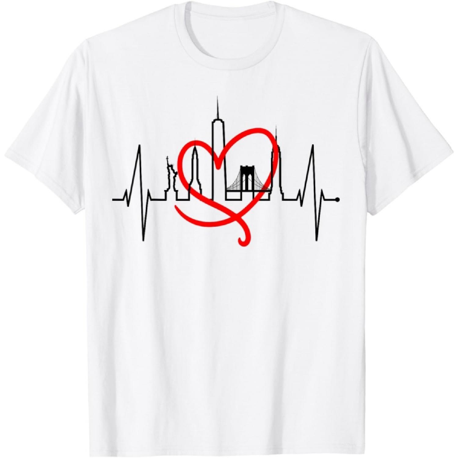 New York Skyline Heartbeat Statue Of Liberty I Love New York T-Shirt S