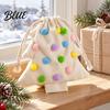 Seasonal Hanging Tree Small Trinket Bag Plush Drawstring Gift Accents Christmas Pom Bell Bags