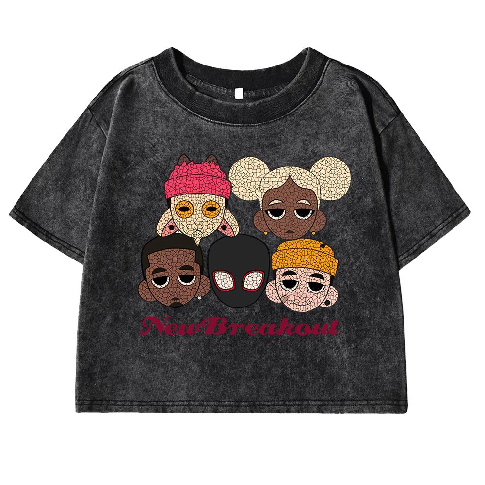 American Street Hip-Hop Printed Womens Washed Tee Shirt Fitness Soft Crop Top Sport Creativity Tees Clothes Cotton T-Shirt