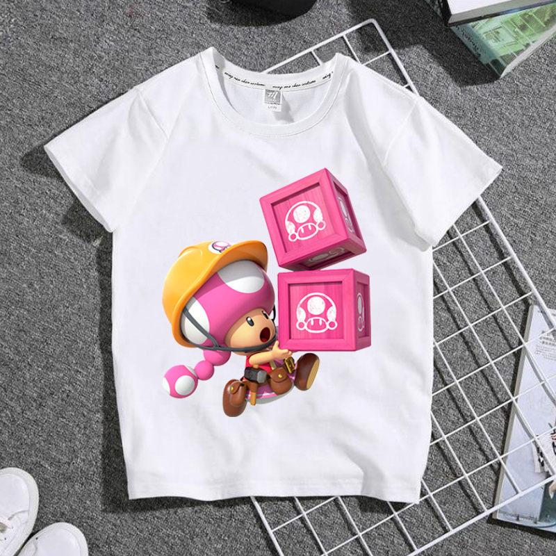 Bestselling Summer Boys and Girls Childrens Shortsleeved Shirts Super Cute Cartoonstyle Student White Tshirt of Mario Game