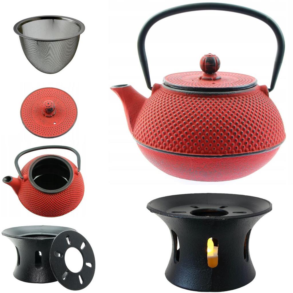 Kettle 0.8L Cast Iron Teapot Infuser Tea Strainer Set + Warmer