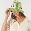 Women Cherry Theme Stretchy Knitted Hat Fashion Hollow Ruffles Vibrant Bucket Hat Bowler Hat Handmade Crochet Cute 58cm