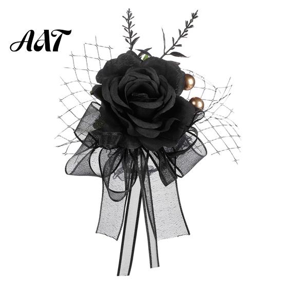 Festival Party Wrist Accessory Gothic Flower Corsage for Halloween Party, Black Wedding Corsage, Romantic Costume Decoration Floral Day of The