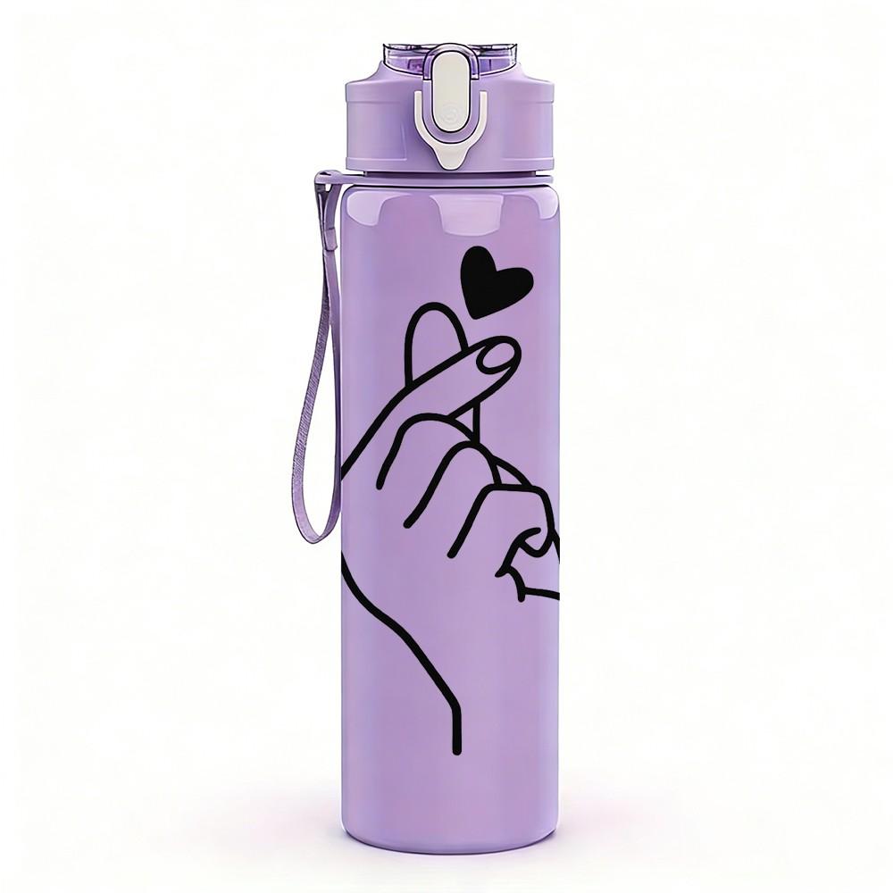 1PC Minimal Hand Hold Heart Line Art Print 750ml Color Plastic Sports Water Bottle Leakproof Flip Straw Lid Suitable for Sports Office Home Use