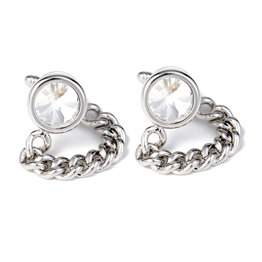 Men's Luxury Crystal Inlaid Gold and Silver Chain Cufflinks