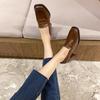 Fashion French Heels Women's Retro Square Toe Block Heel Temperament Single Shoes Slip-on Loafers