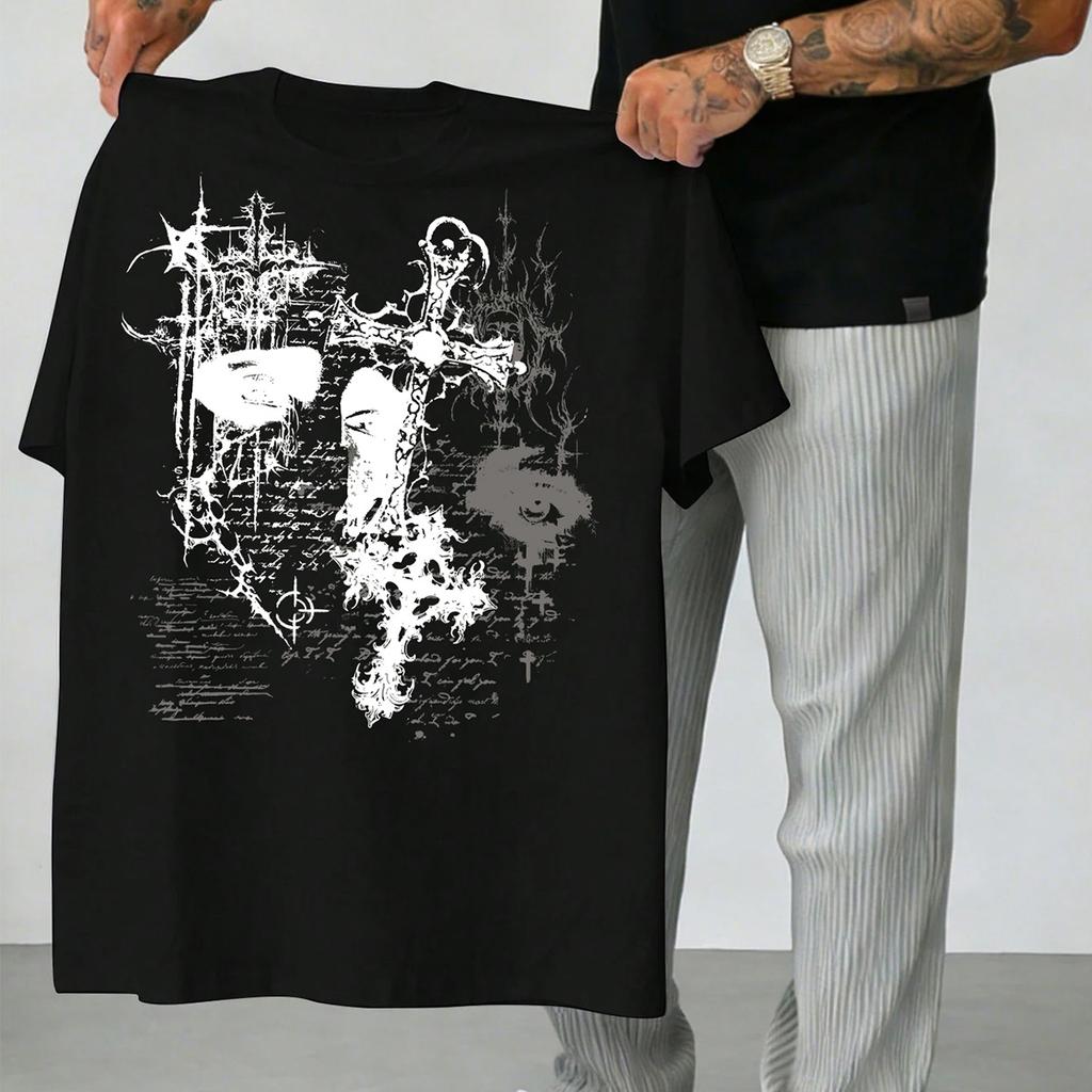 Men's T-Shirt with Thorn Cross in Dark Fashion Style