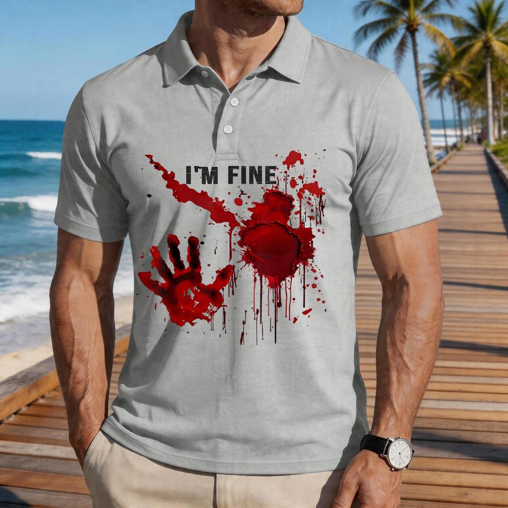 Men's Casual Short Sleeve Polo Shirt with Graphic Print Loose Fit Lightweight Comfortable Summer Top for Everyday Wear